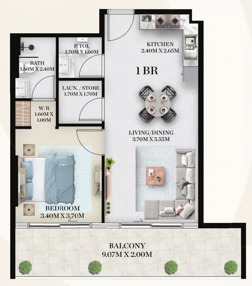 Chapter 01 by Newbury 1 bed floor plan, 838 sqft