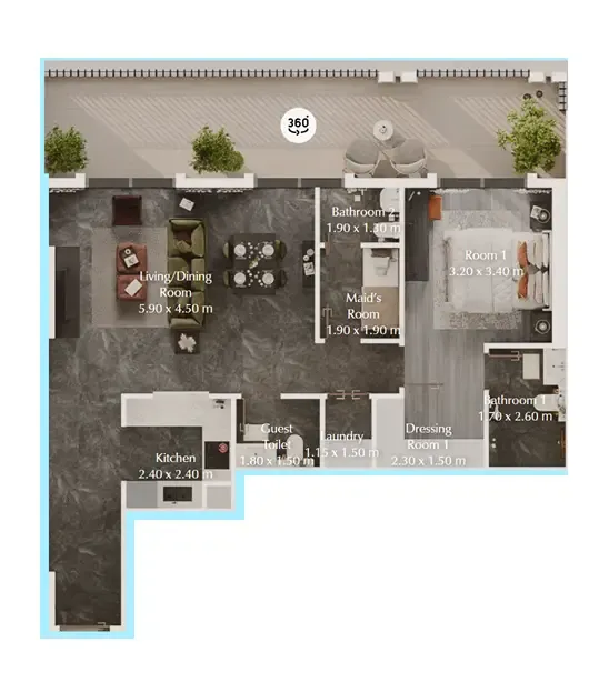 Bab Al Qasr Garden Residences 65 1 bed floor plan, 1,109 sqft