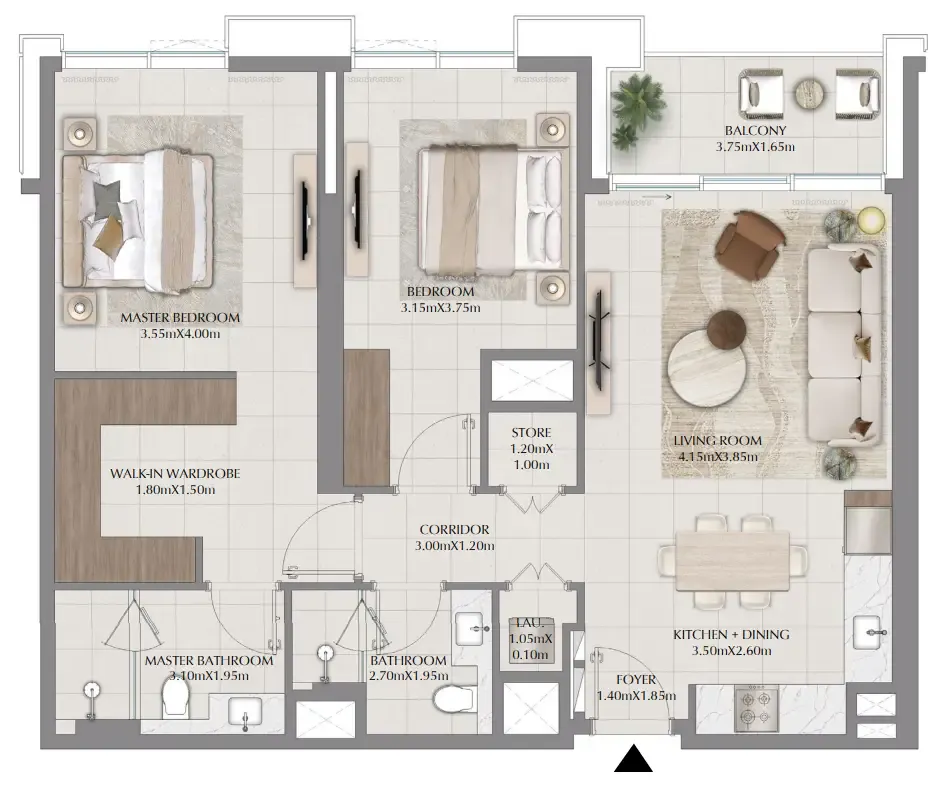 Terra Woods 2 bed floor plan, 1,126 sqft