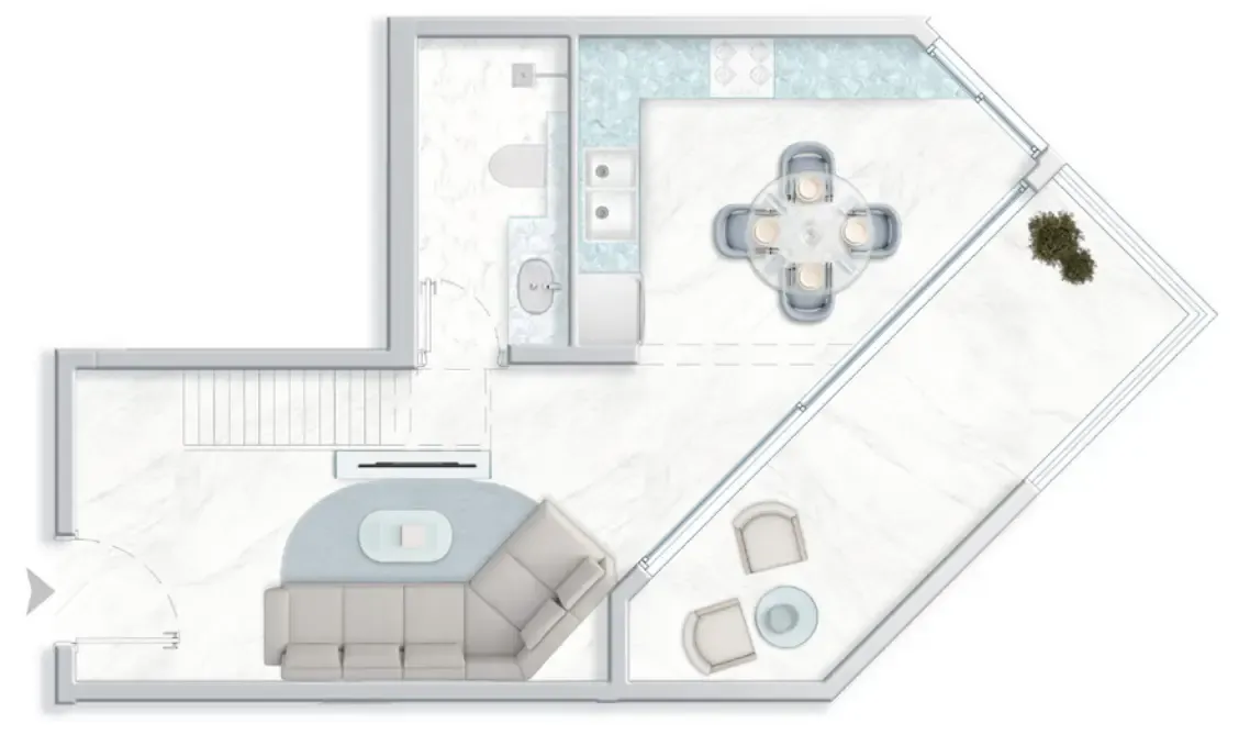Ice Beach 1 bed floor plan, 912 sqft