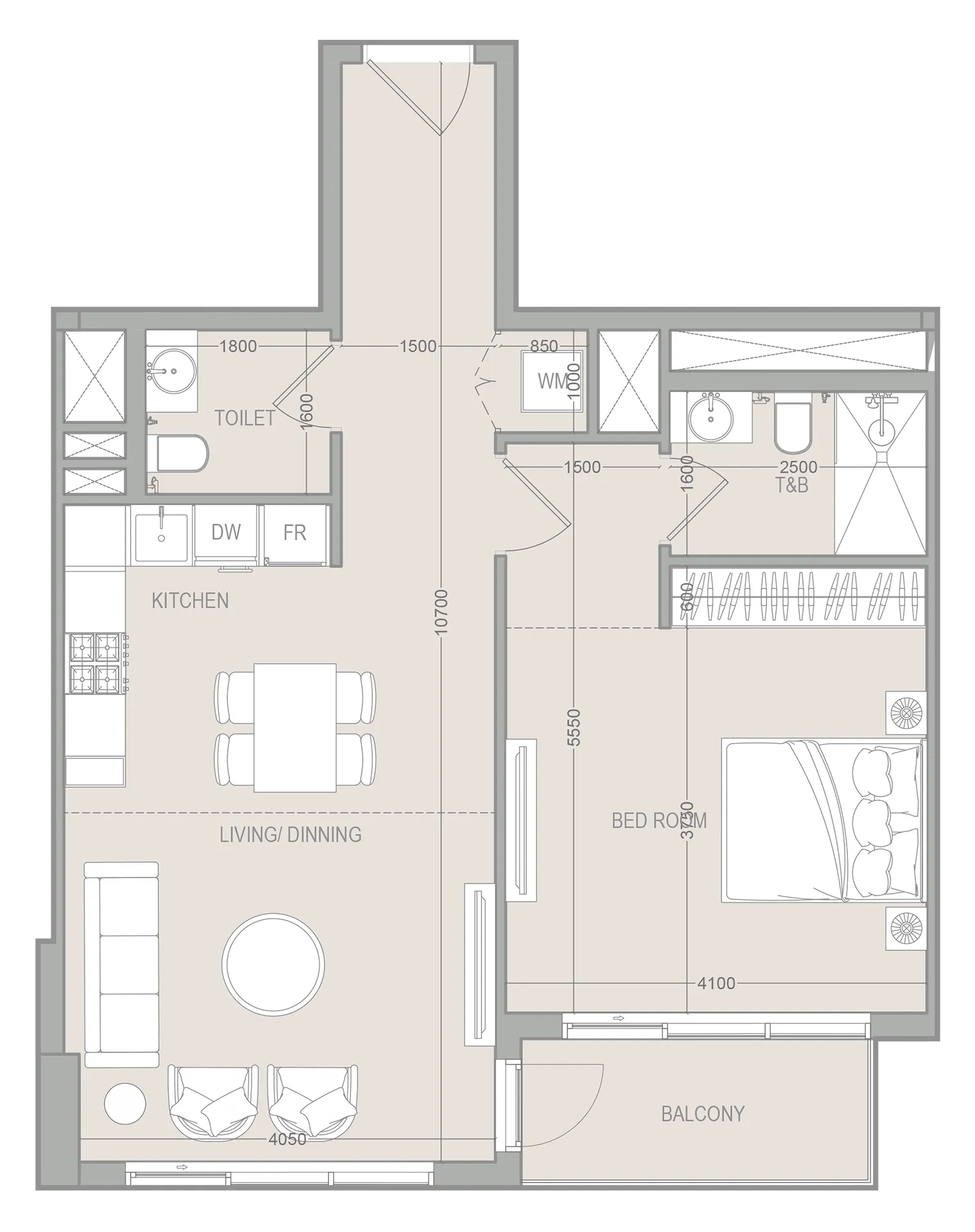 FLU1D ONE 1 bed floor plan, 770 sqft