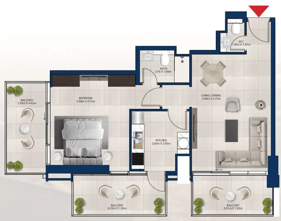 Al Vista 1 bed floor plan, 993 sqft