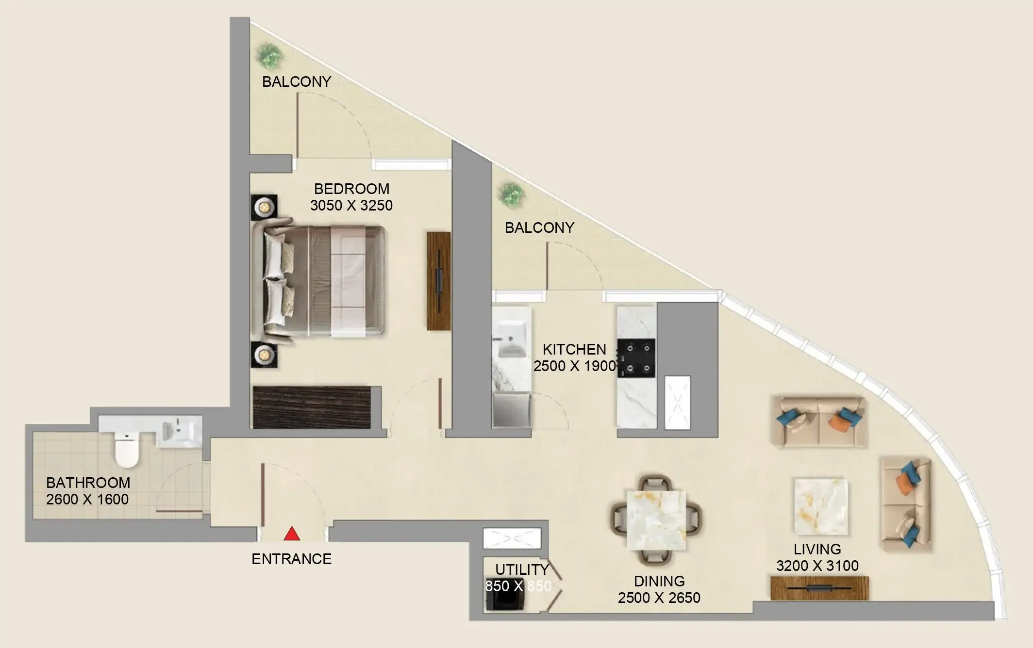 Skyvue Altier 1 bed floor plan, 754 – 761 sqft