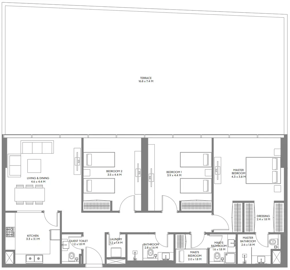 The Gate 3 and 4 3 bed floor plan, 2,865 sqft