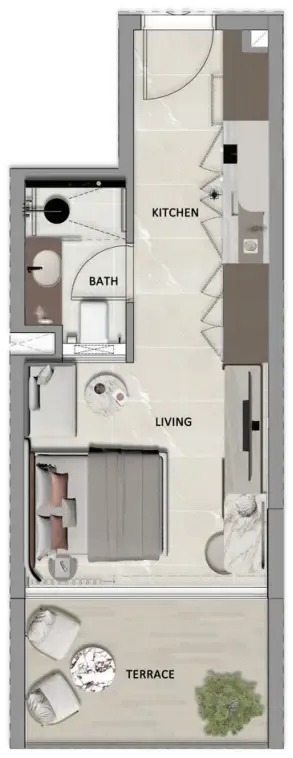 South Lofts Studio floor plan, 319 sqft