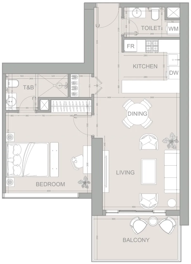 AUREL1A Residence 1 bed floor plan, 866 sqft