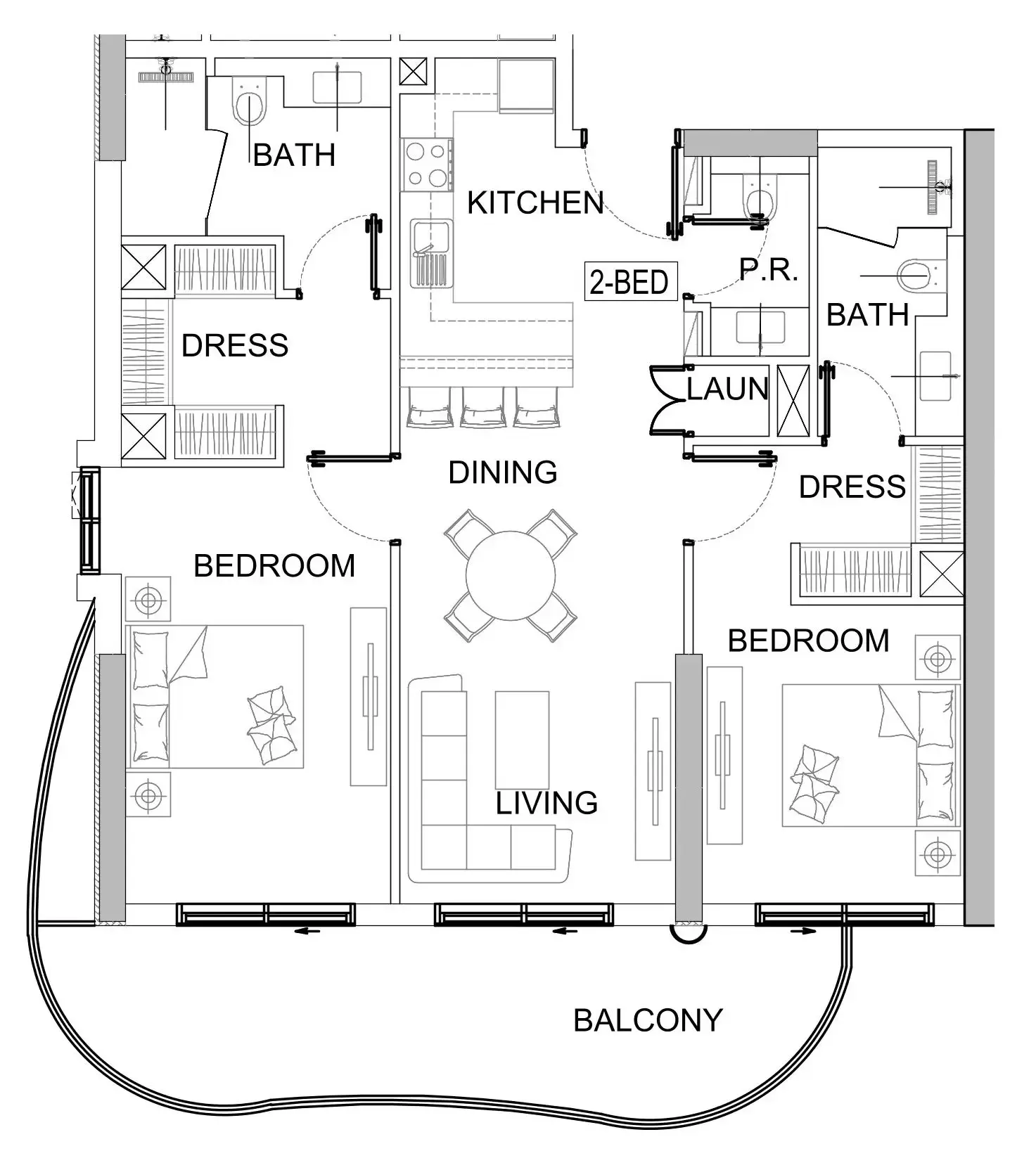 Valencia 2 bed floor plan, 1,159 sqft