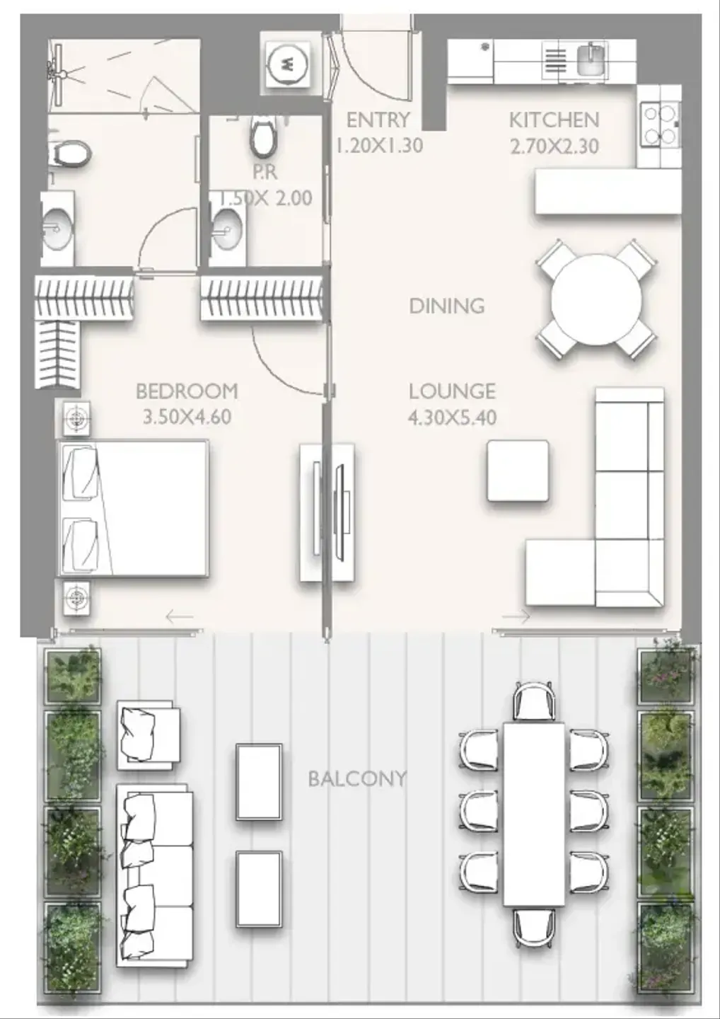 Fairmont Residences Solara Tower 1 bed floor plan, 1,200 sqft