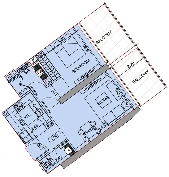 Binghatti Cullinan 1 bed floor plan, 754 sqft