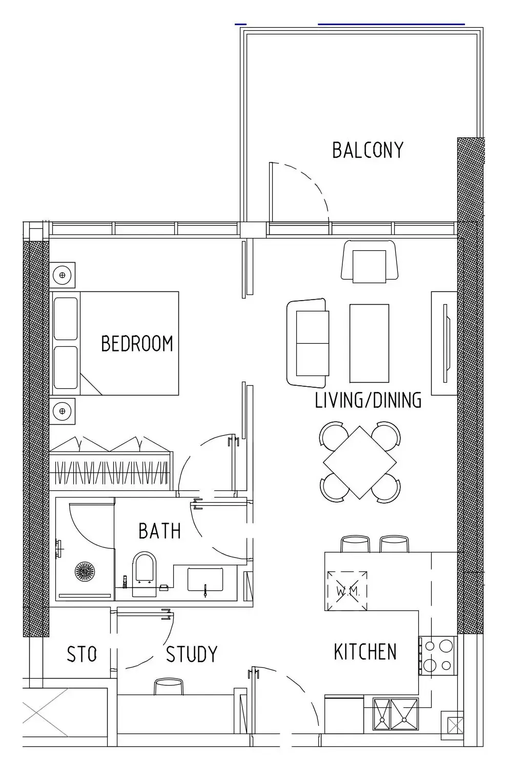 Damac District 1 bed floor plan, 682 sqft