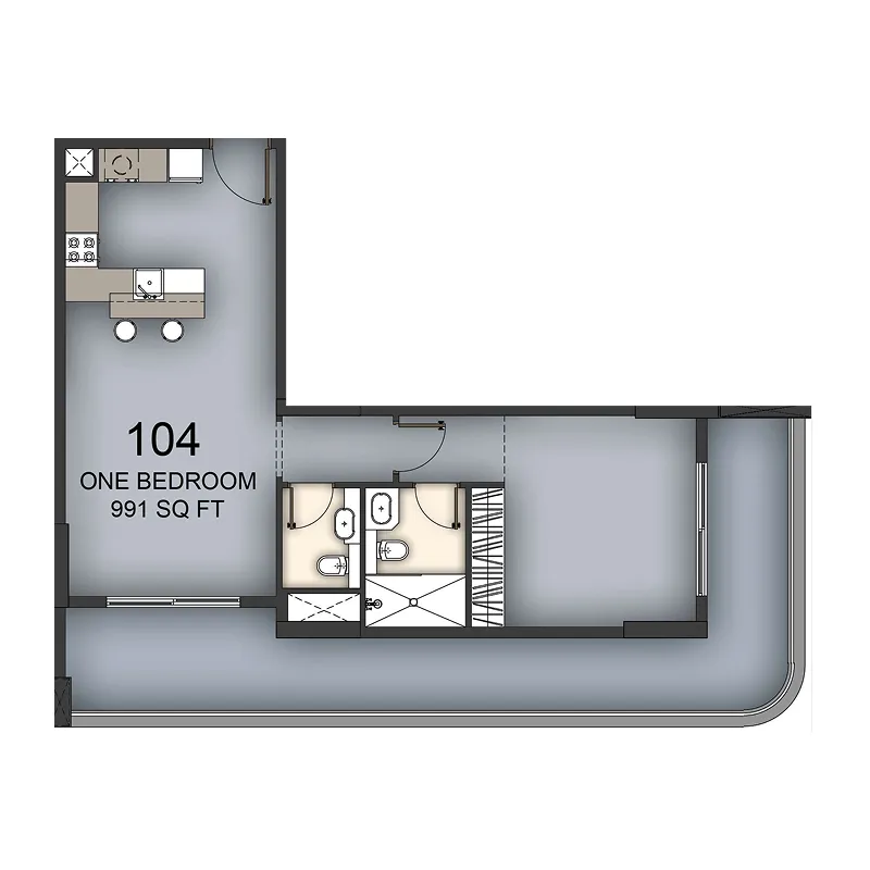 Aizel Tower 1 bed floor plan, 991 sqft