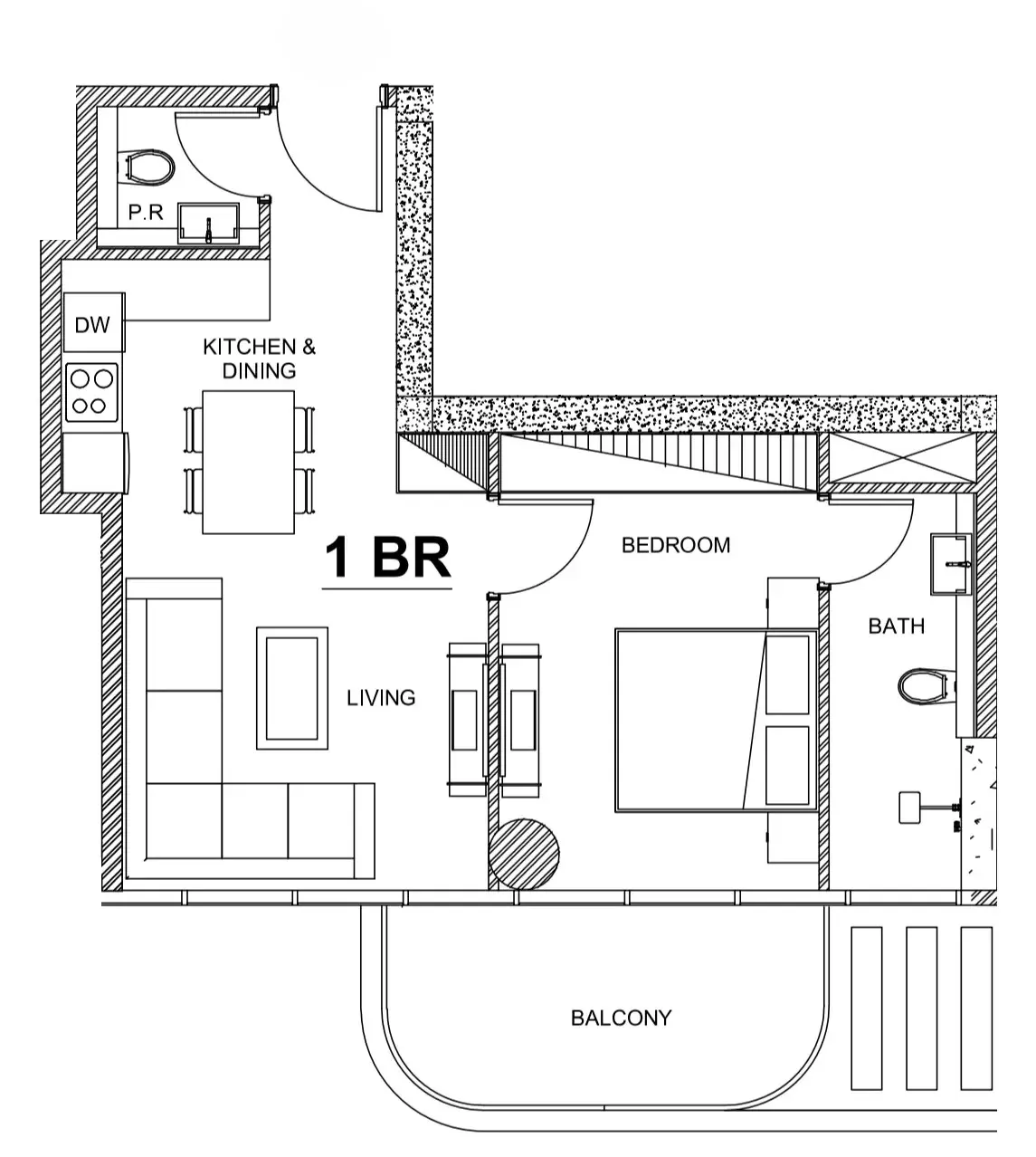 Villa Del Brunello 1 bed floor plan, 638 – 717 sqft