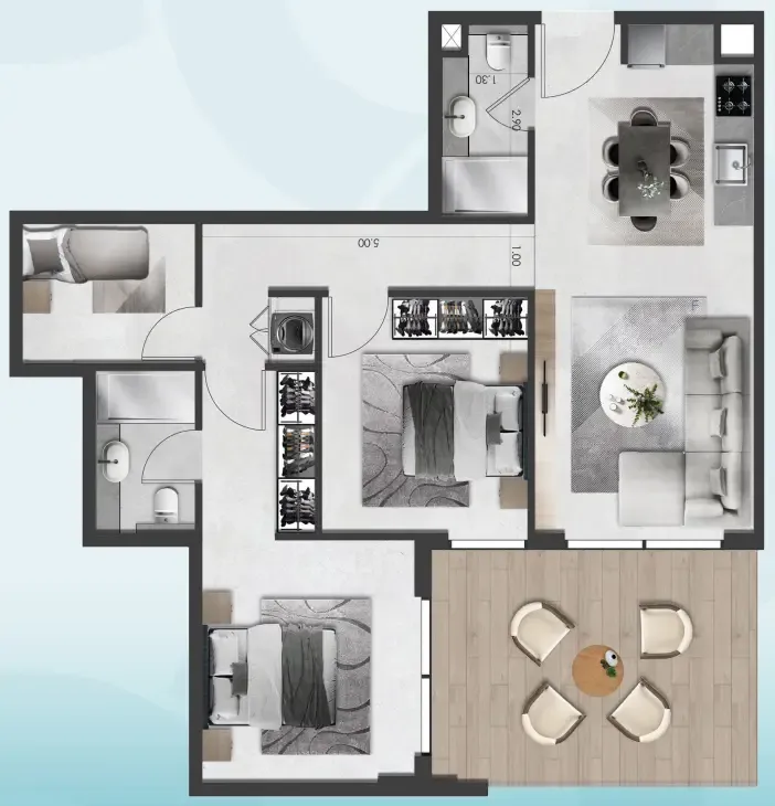 Saray South Residences 2 bed floor plan, 1,056 sqft