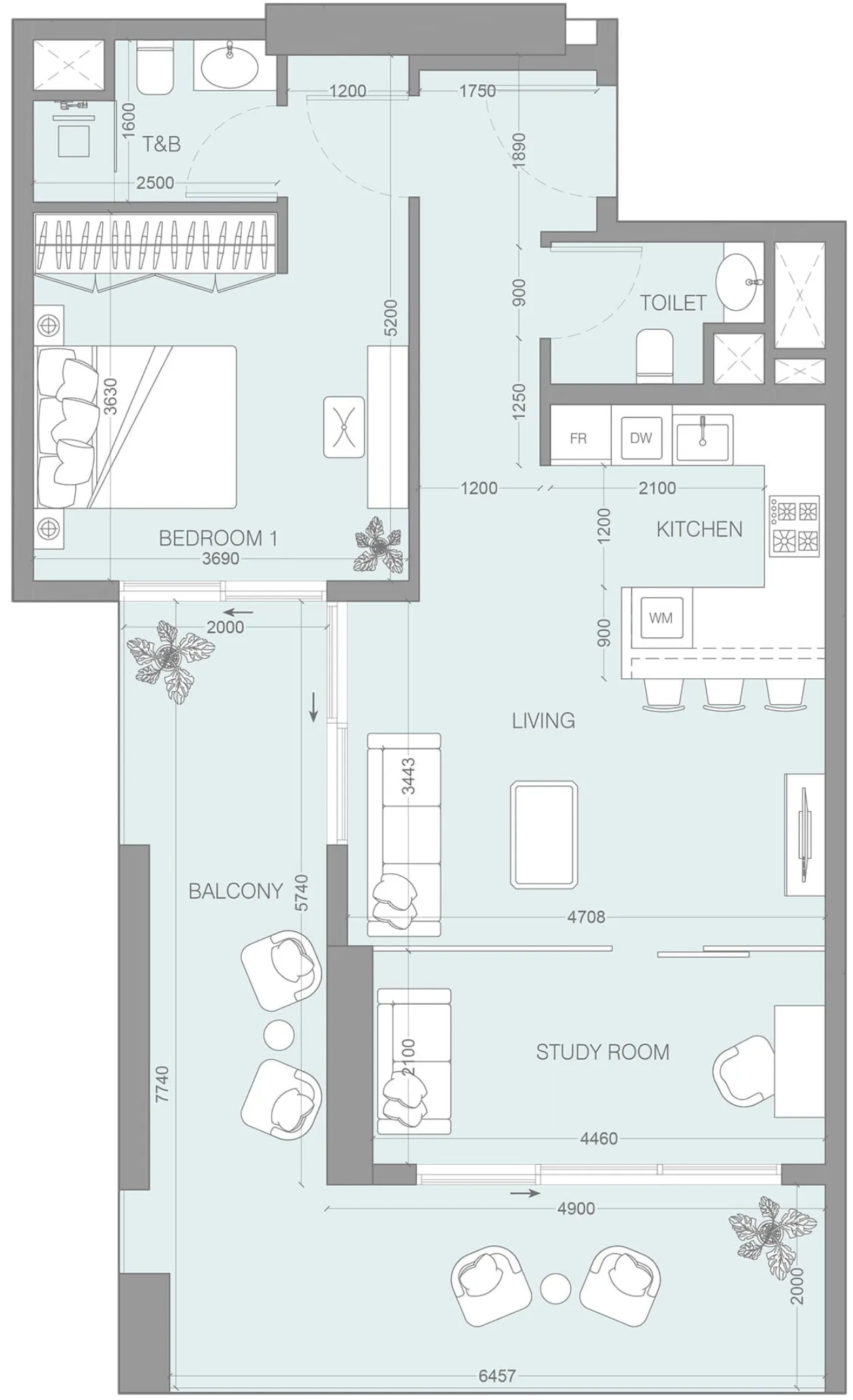 LUM1NAR 1 bed floor plan, 994 sqft