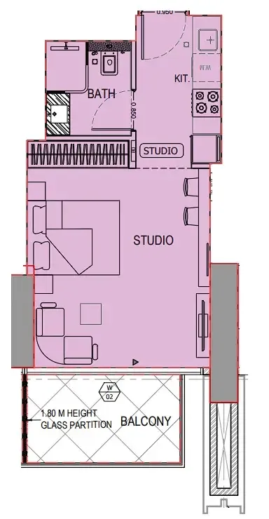 Binghatti Apex Studio floor plan, 405 sqft