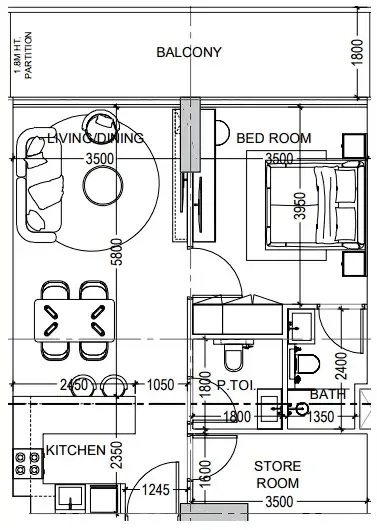 Al Haseen Residences 6 1 bed floor plan, 791 sqft