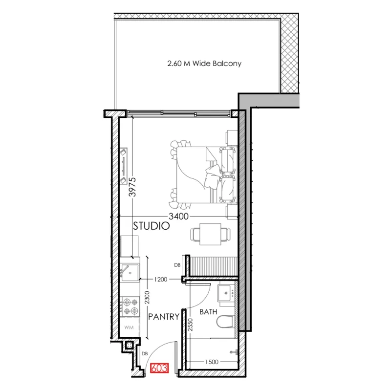 Al Haseen Residences 5 Studio floor plan, 414 sqft