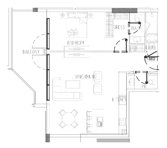 Damac Riverside Views 1 bed floor plan, 1,021 – 1,024 sqft