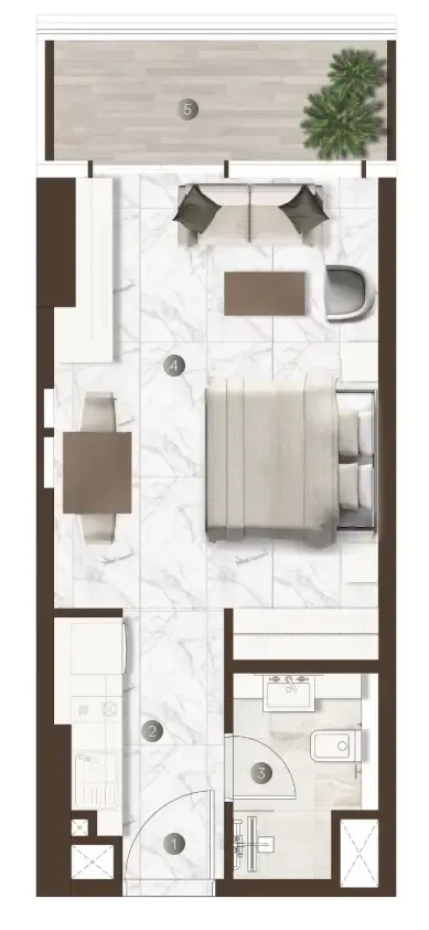 Onda by Kasco Studio floor plan, 349 sqft