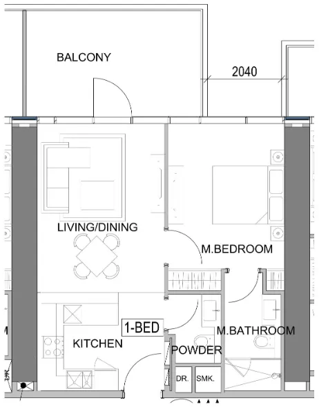 Damac Safa Gate 1 bed floor plan, 734 – 755 sqft