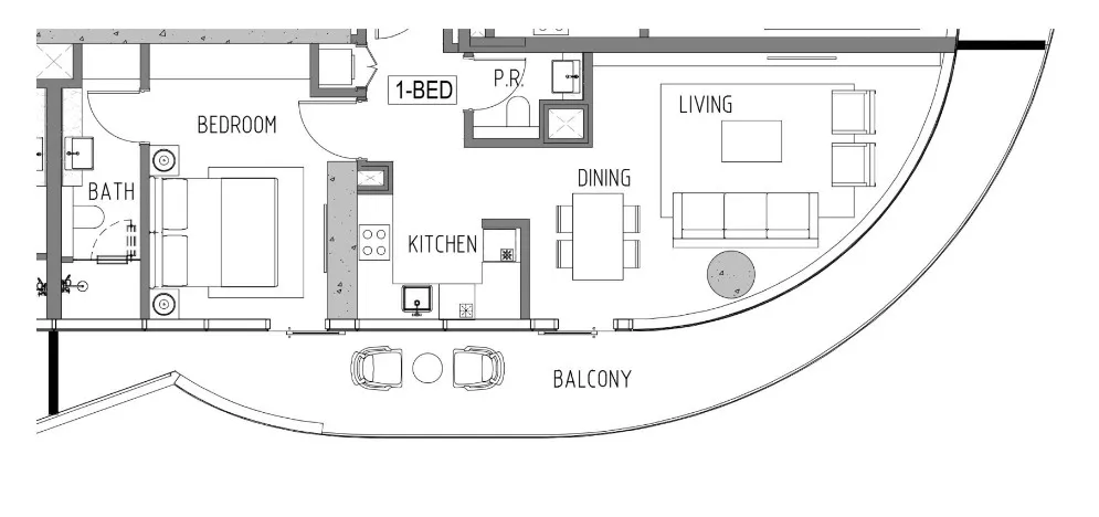 Volta 1 bed floor plan, 1,011 sqft