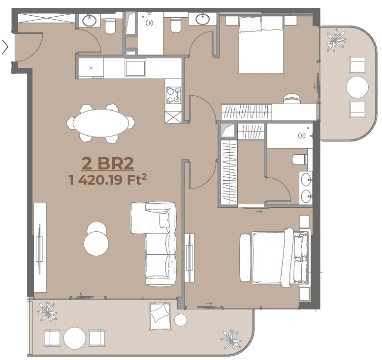 House of WELL 2 bed floor plan, 1,420 sqft