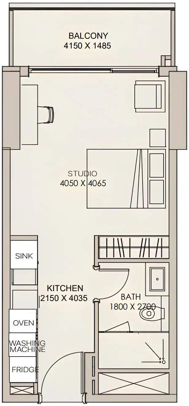 Nirvana Residences 1 Studio floor plan, 422 – 462 sqft
