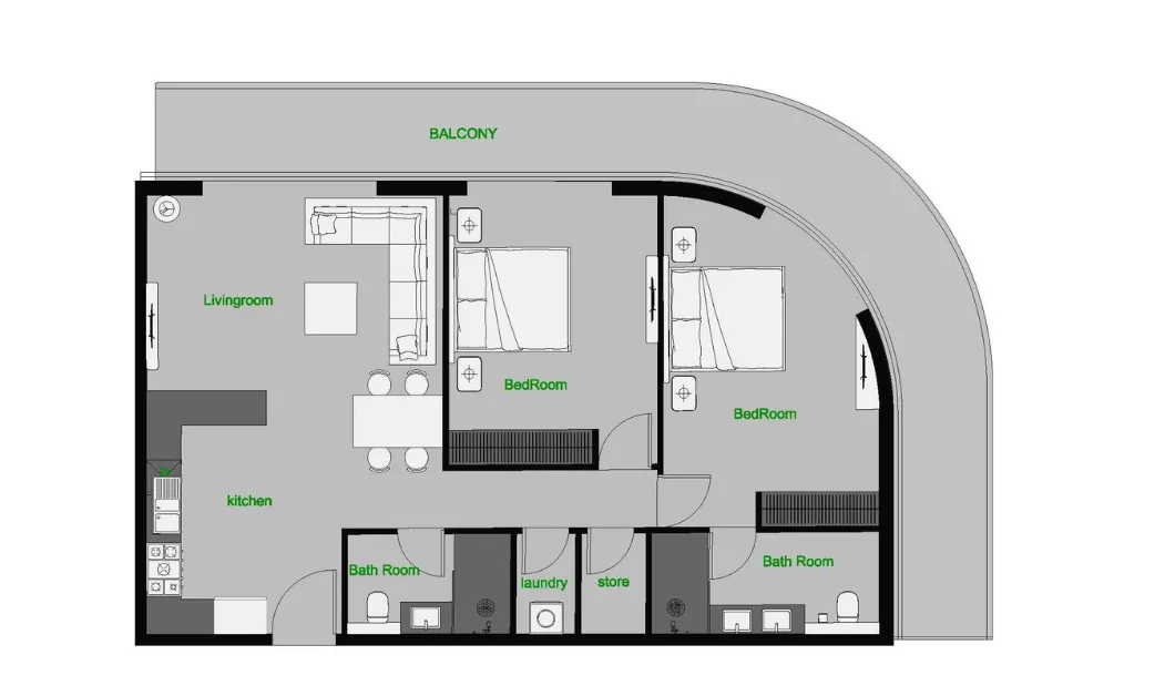 The Central Downtown 2 bed floor plan, 1,453 sqft
