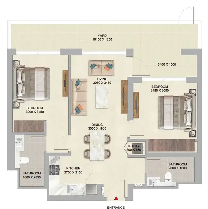 The Woods at Sobha Sanctuary 2 bed floor plan, 1,038 sqft