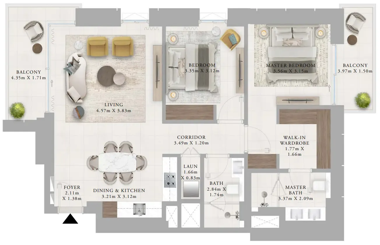 Creek Haven 2 bed floor plan, 1,201 sqft