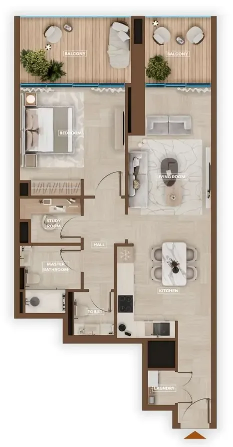 Sky Hills Astra 1 bed floor plan, 965 sqft