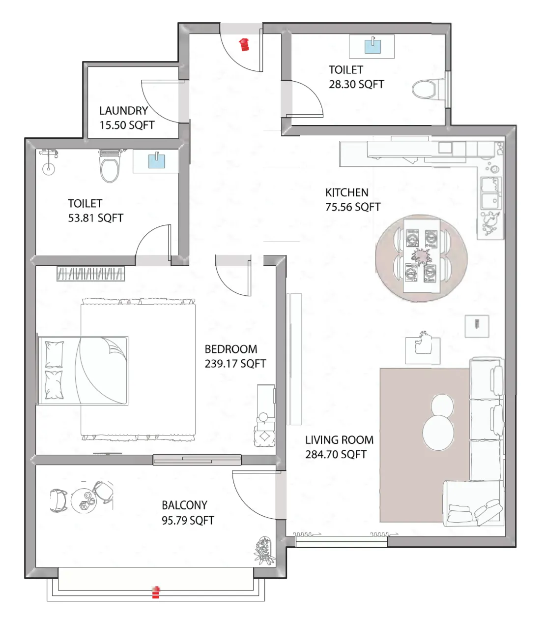 Ajman Creek Towers 1 bed floor plan, 1,275 sqft