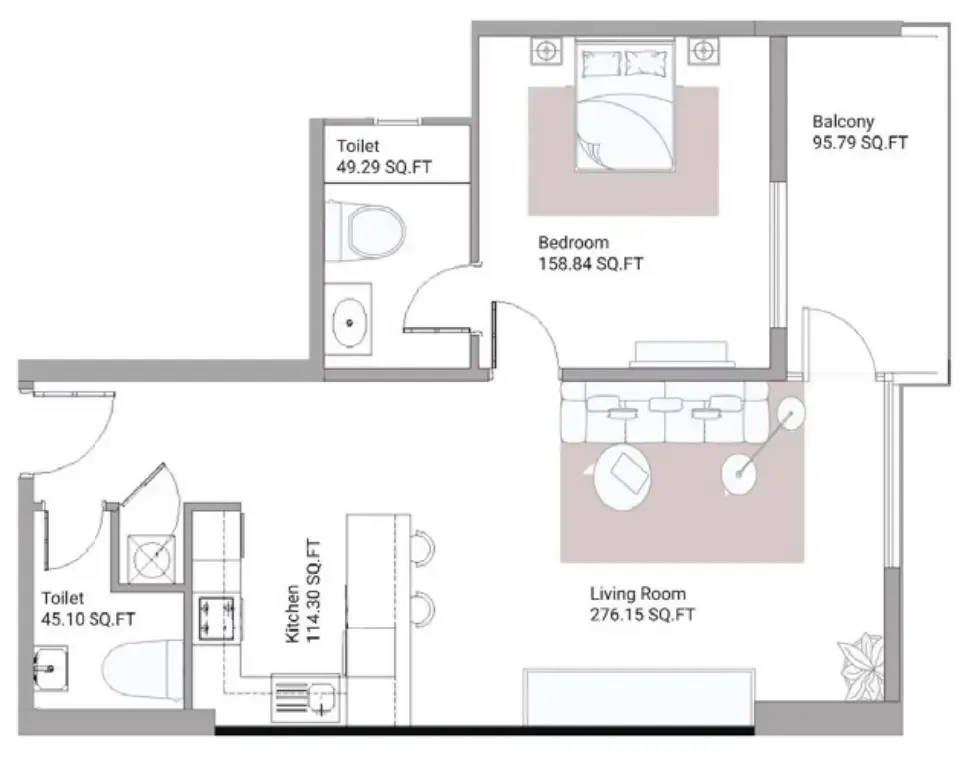 Ajman Creek Towers 1 bed floor plan, 1,175 – 1,209 sqft