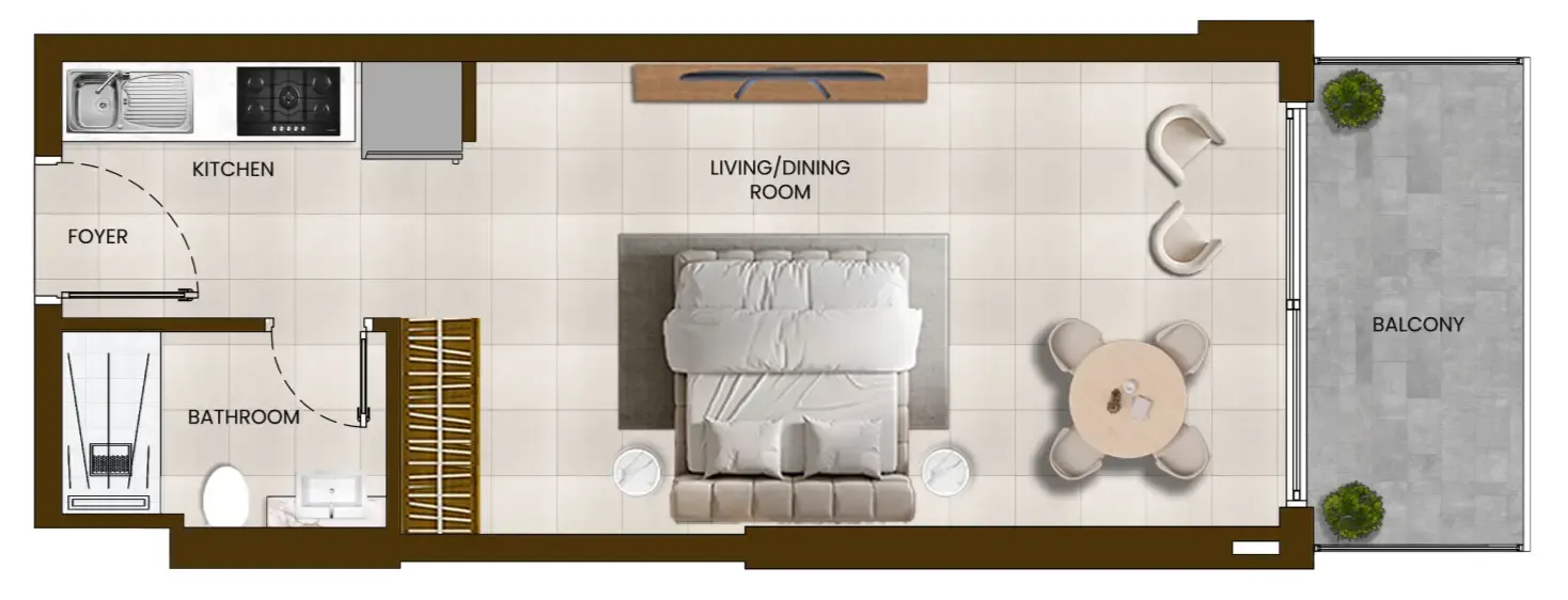 Butterfly Towers Studio floor plan, 431 sqft
