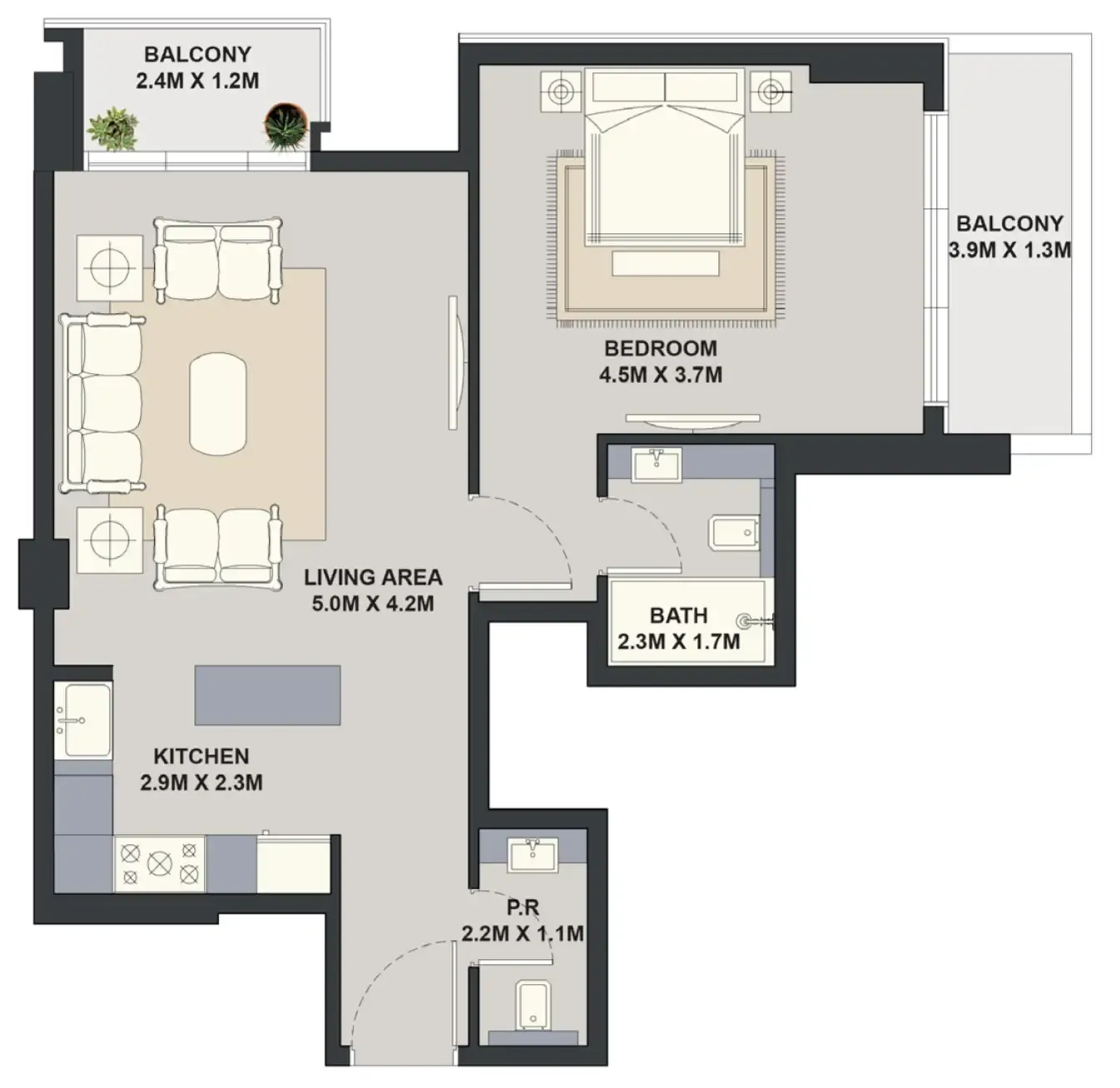 Exotica by Al Marina 1 bed floor plan, 785 sqft