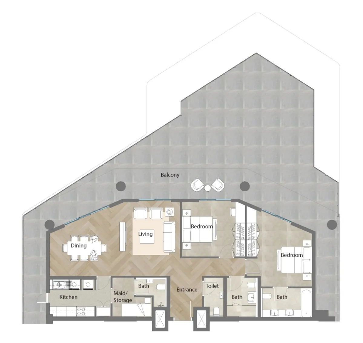 Al Mahra Residence 2 bed floor plan, 1,261 – 1,731 sqft