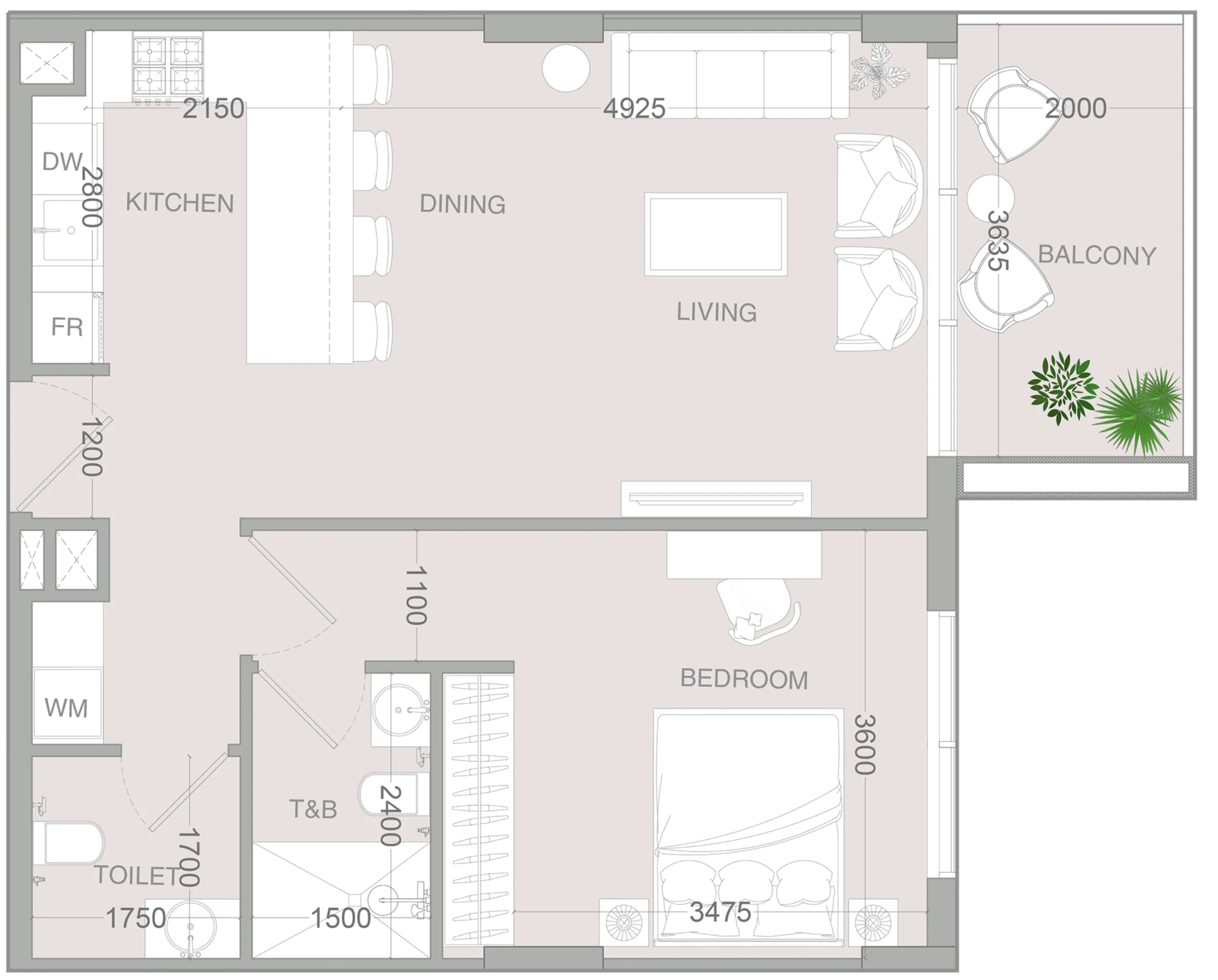 IR1DIAN Park 2 1 bed floor plan, 746 sqft