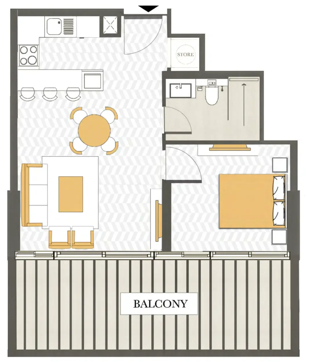 Ashwood Residences 1 bed floor plan, 672 sqft