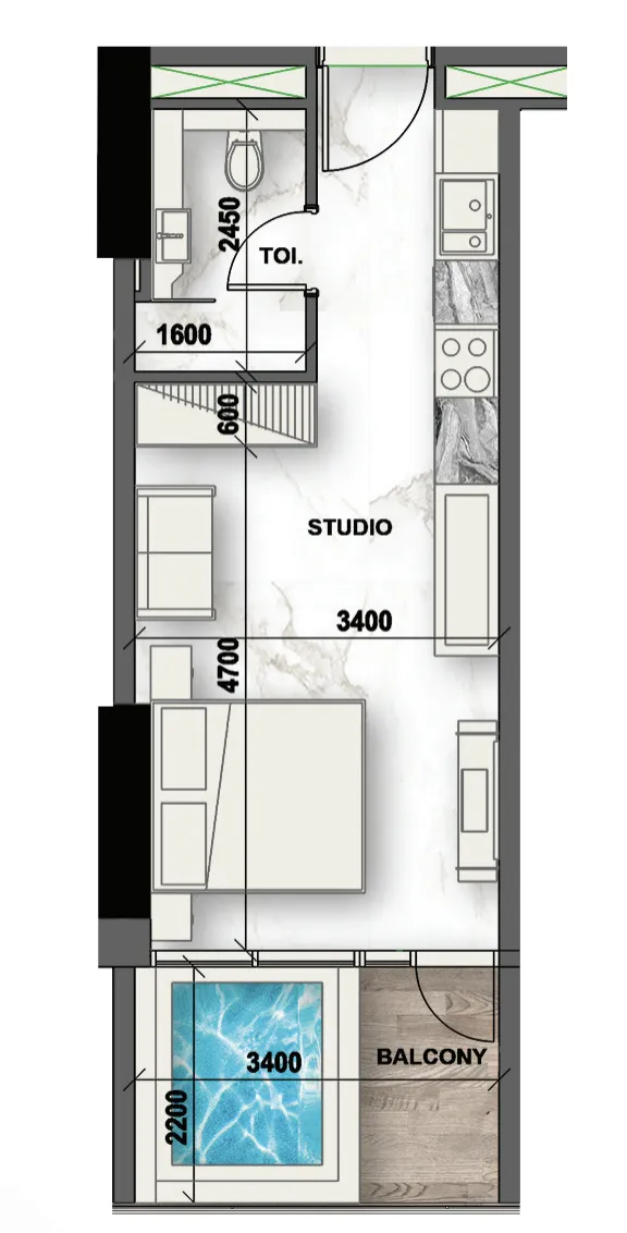 Peace Lagoons 2 Studio floor plan, 369 – 436 sqft