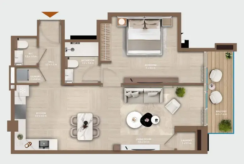 Celeste by HRE 1 bed floor plan, 804 sqft