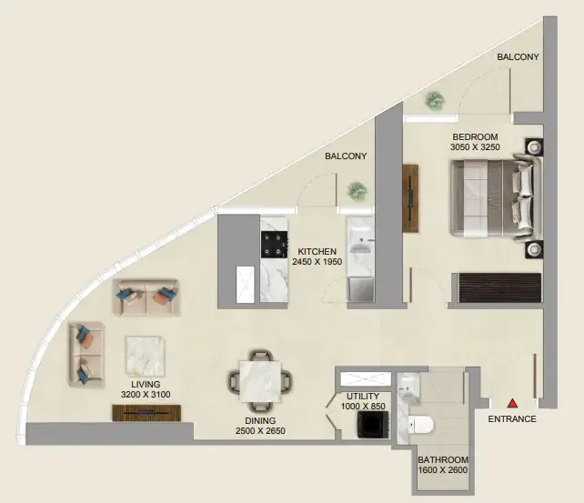 Skyvue Altier 1 bed floor plan, 738 sqft