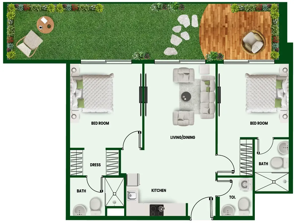 Vincitore Wellness Estate 2 bed floor plan, 1,125 sqft