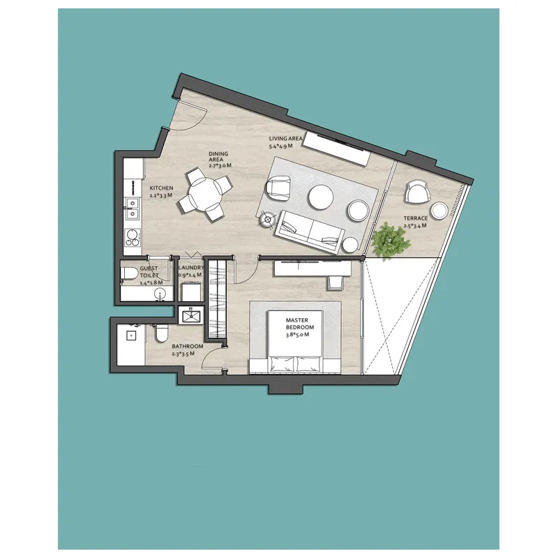 Vistal by Victoria Swarovski 1 bed floor plan, 840 sqft