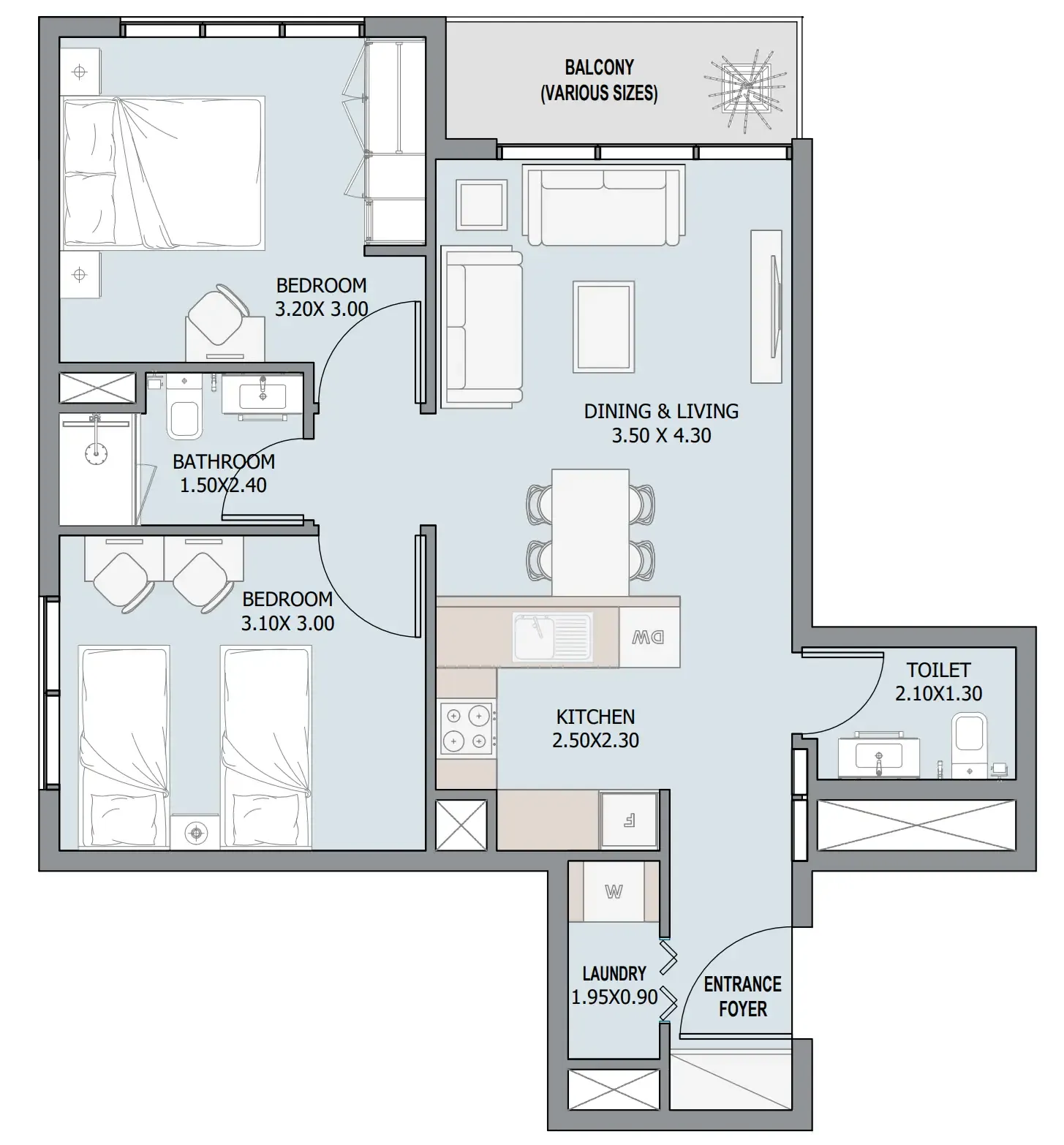 Verdana III 2 bed floor plan, 756 sqft