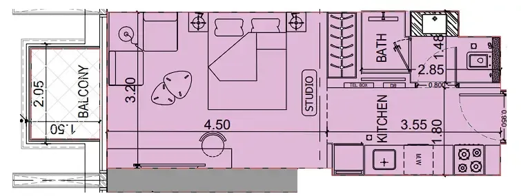 Binghatti Luxuria Studio floor plan, 336 sqft