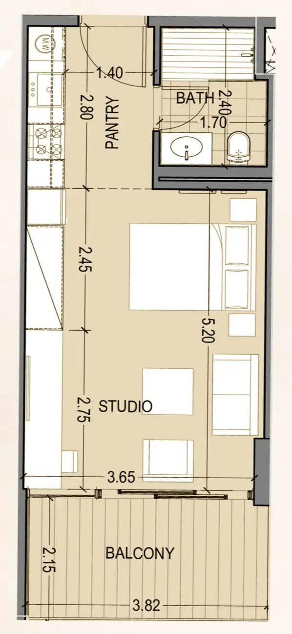 Celia Homes Studio floor plan, 443 – 449 sqft
