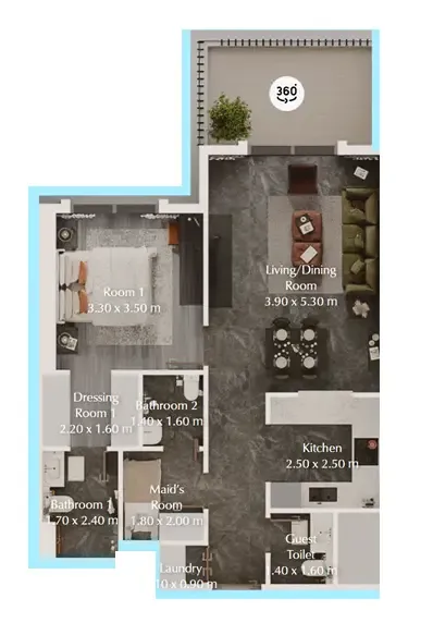 Bab Al Qasr Garden Residences 65 1 bed floor plan, 771 sqft