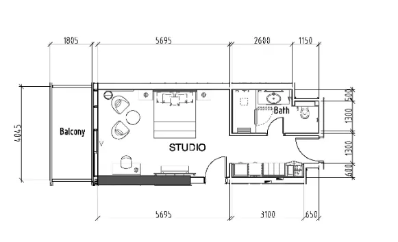 Damac Hills - Radisson Dubai Studio floor plan, 495 sqft