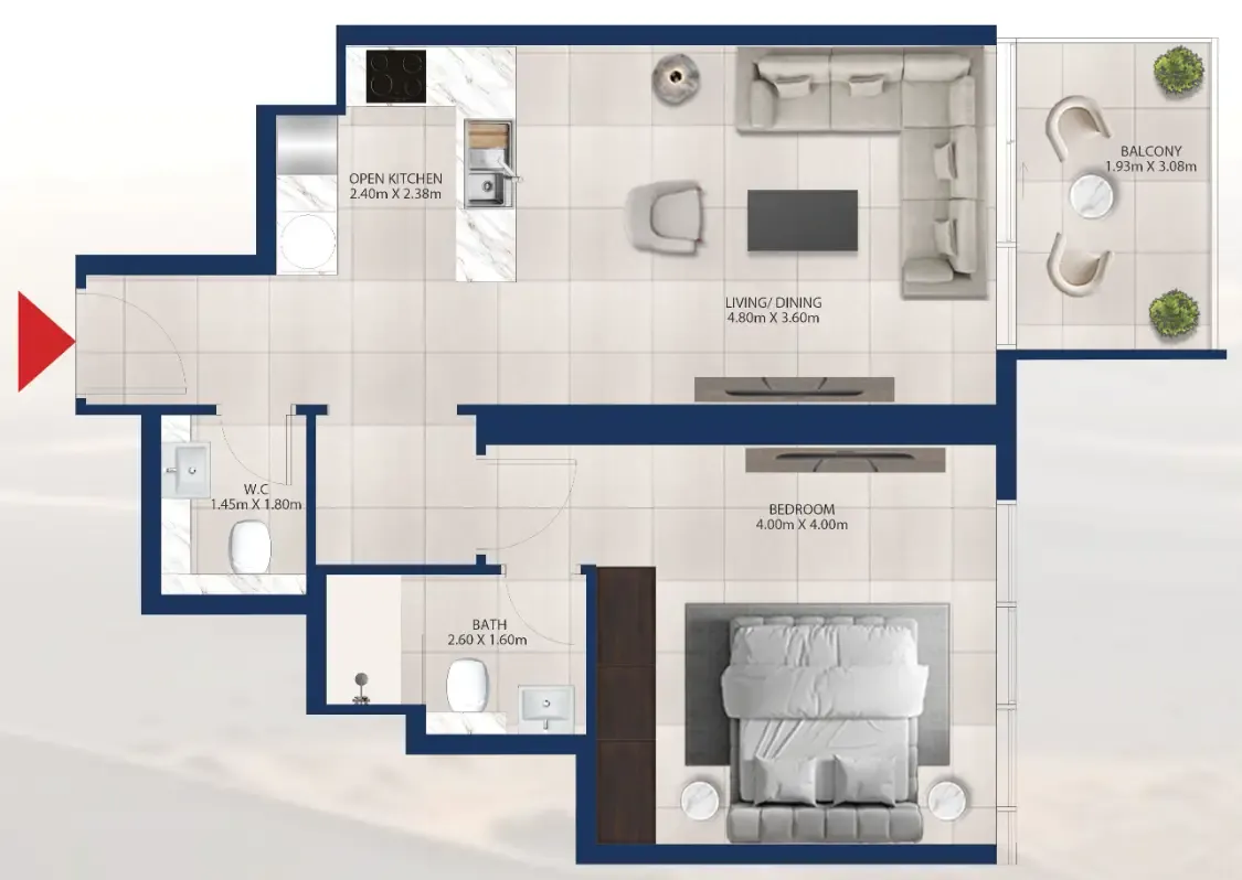 Al Vista 1 bed floor plan, 722 sqft