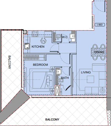 One by Binghatti 1 bed floor plan, 1,240 sqft